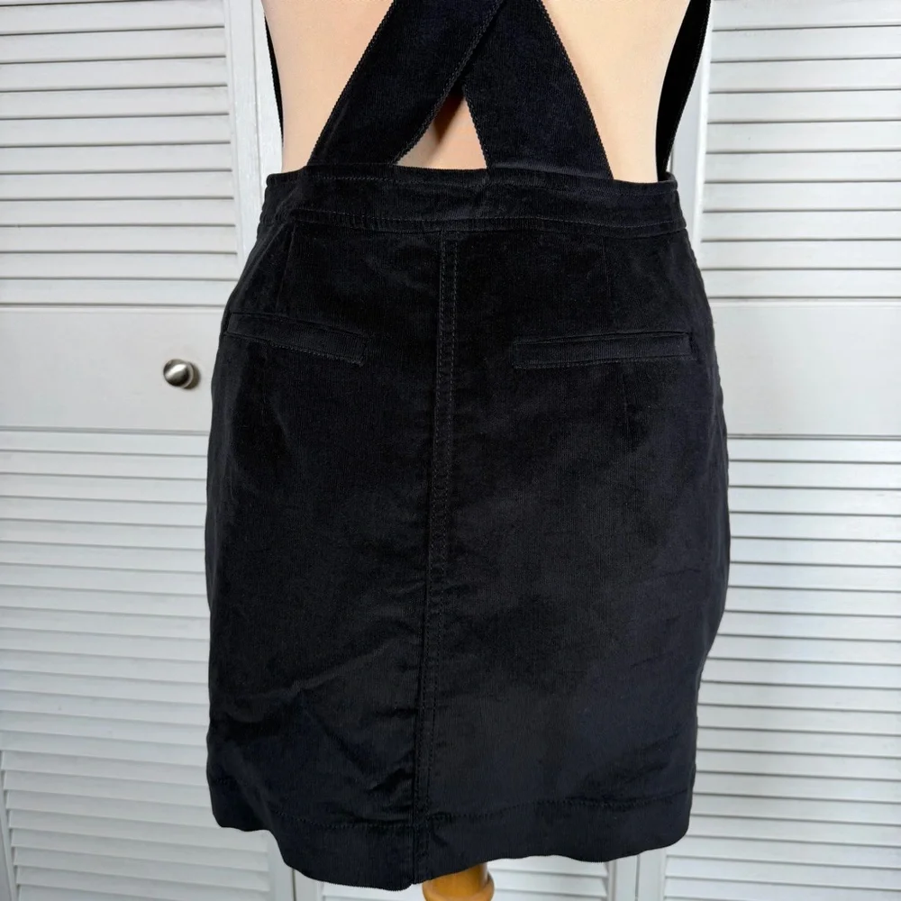 Free People Corduroy‎ Pinafore Mini Dress Black Cross Back Button Front Size 6